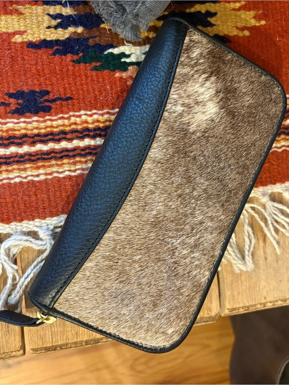 Men's Brown Hair-On Leather Zip Wallet - Picture 6 of 11